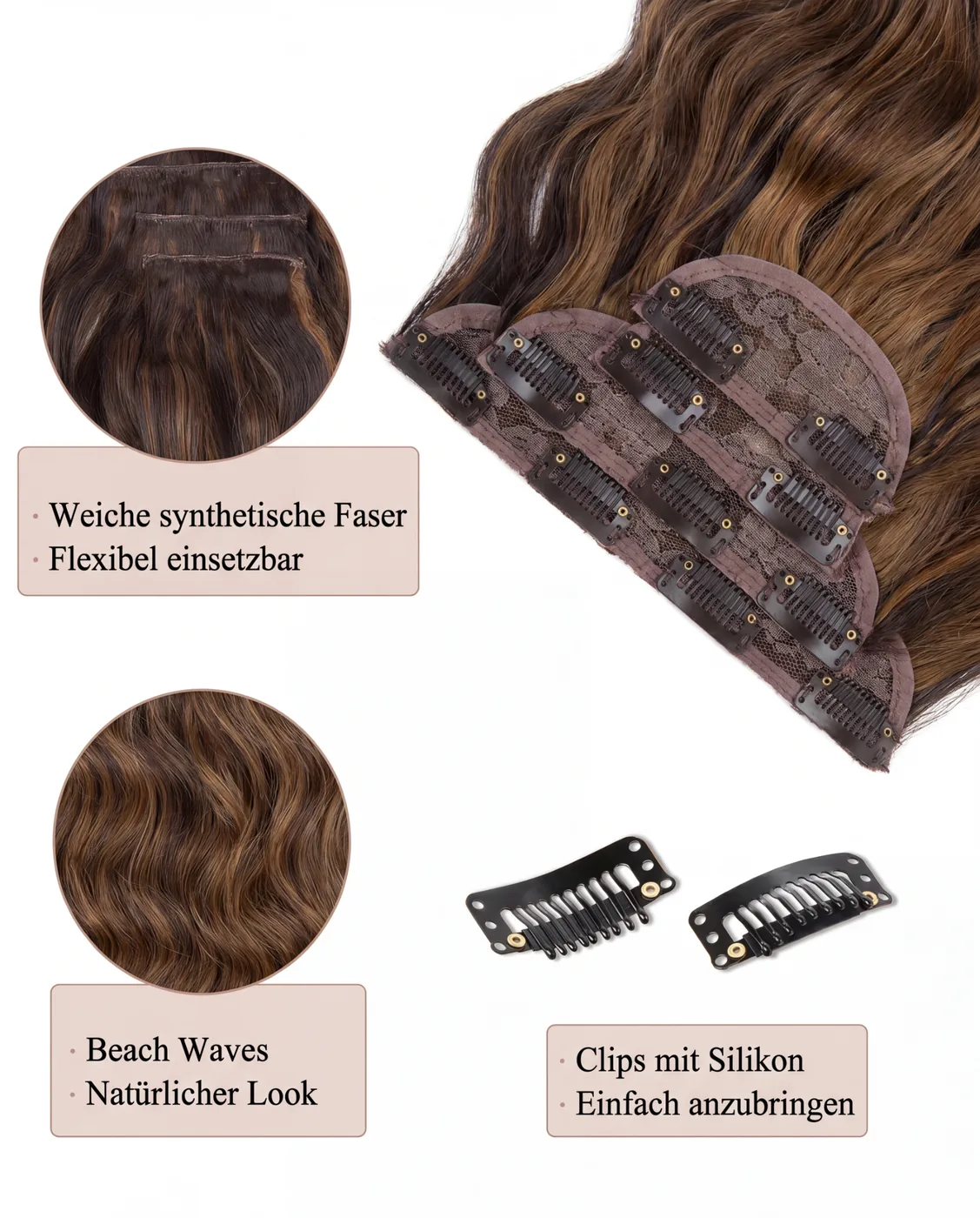 4 teiliges - Clip-in Extensions | 45cm - 200g - Image 3